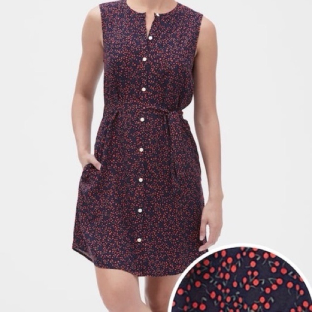 NWT GAP Sleeveless Shirt Dress - Navy Cherry Print